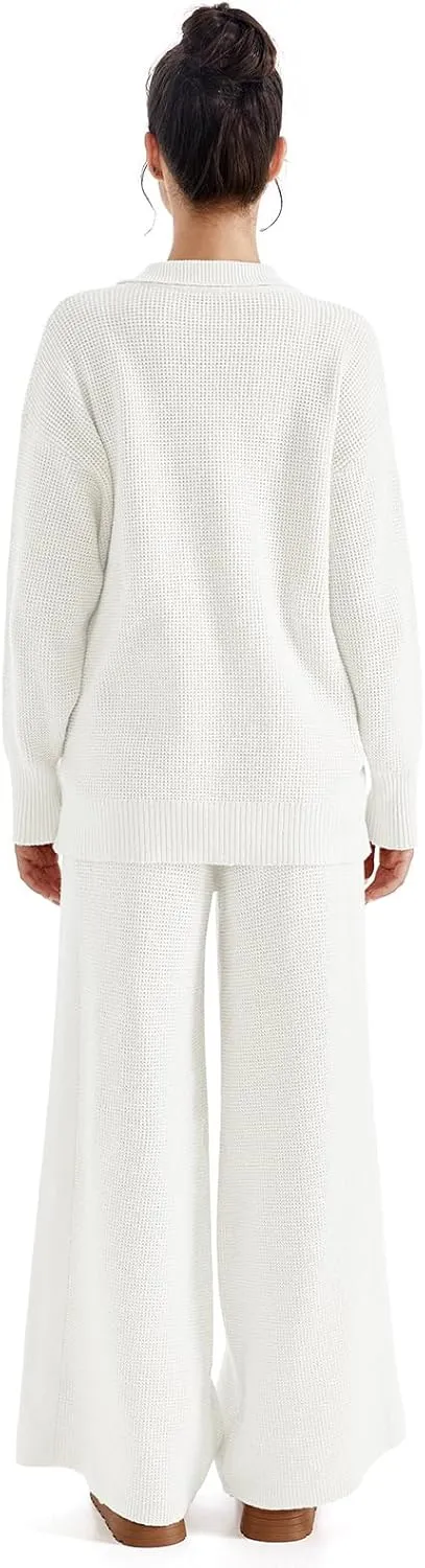 SUUKSESS Women 2 piece Fall outfits Matching Lounge Set Waffle Knit Sweater sets