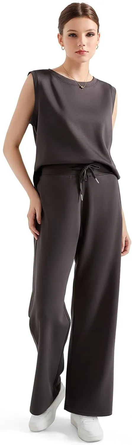SUUKSESS Women 2 Piece Lounge Matching Sets Wide Leg Sweatpants Sleeveless Tops