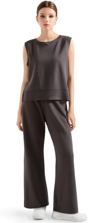 SUUKSESS Women 2 Piece Lounge Matching Sets Wide Leg Sweatpants Sleeveless Tops