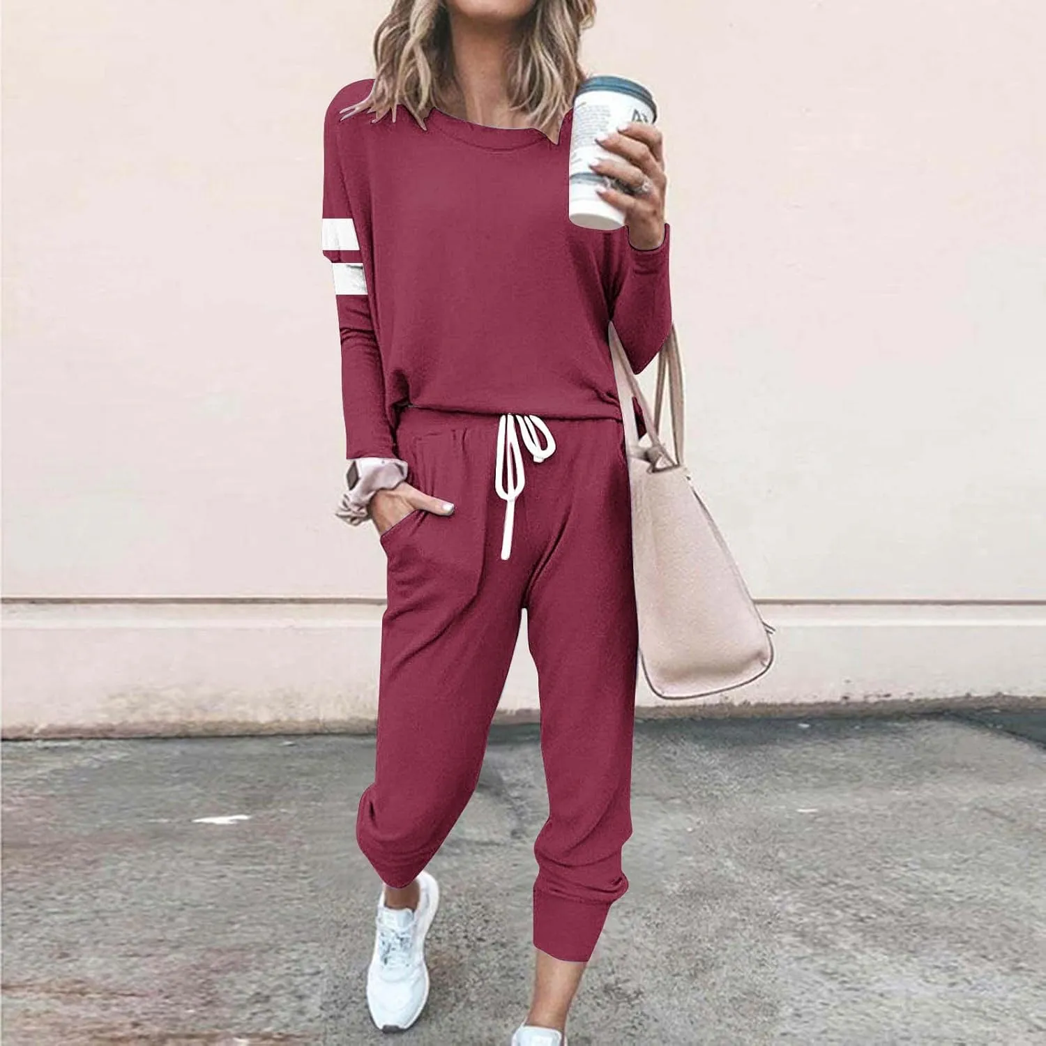 Sweat Suits Womens 2 Piece Outfits Comfy Lounge Sets Casual Plus Size Sweatsuits Crewneck Tops and Pants Set