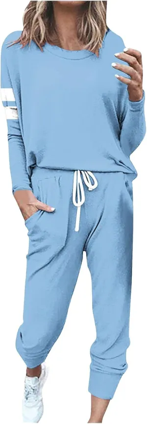 Sweat Suits Womens 2 Piece Outfits Comfy Lounge Sets Casual Plus Size Sweatsuits Crewneck Tops and Pants Set