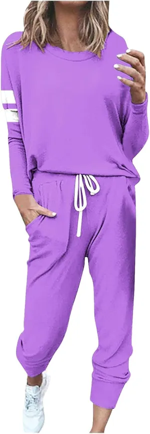 Sweat Suits Womens 2 Piece Outfits Comfy Lounge Sets Casual Plus Size Sweatsuits Crewneck Tops and Pants Set