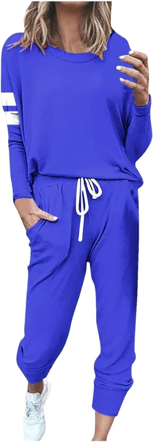 Sweat Suits Womens 2 Piece Outfits Comfy Lounge Sets Casual Plus Size Sweatsuits Crewneck Tops and Pants Set