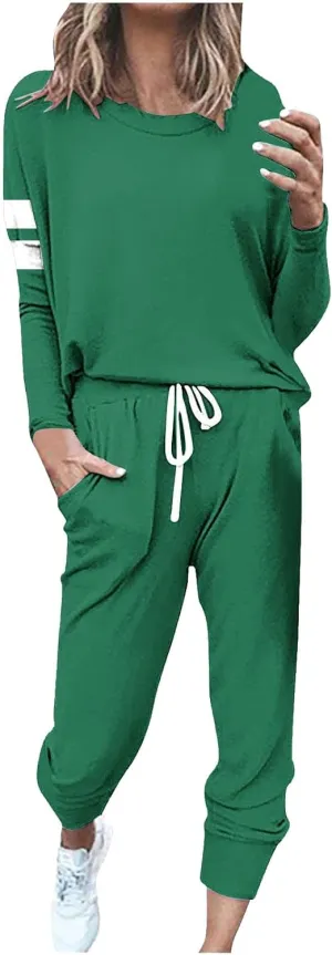 Sweat Suits Womens 2 Piece Outfits Comfy Lounge Sets Casual Plus Size Sweatsuits Crewneck Tops and Pants Set
