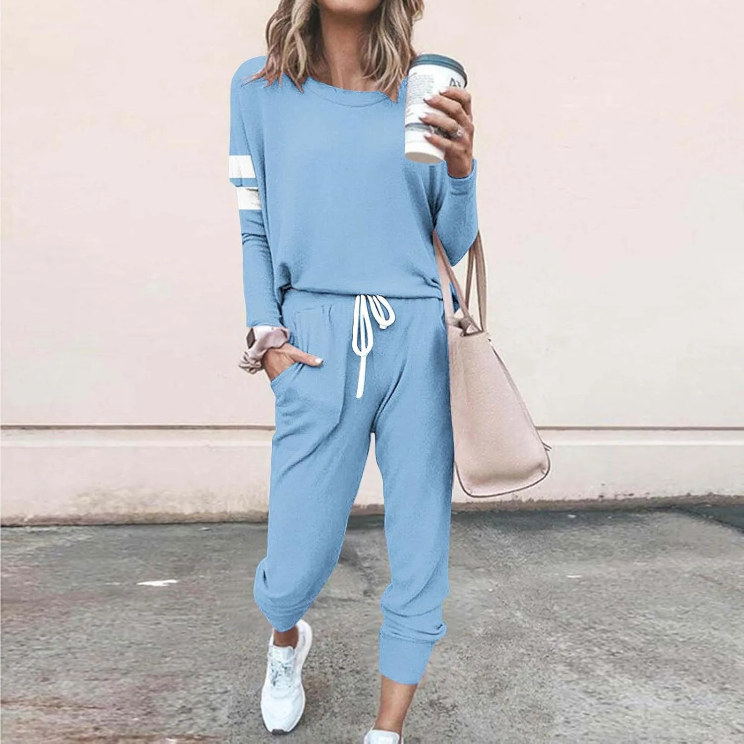 Sweat Suits Womens 2 Piece Outfits Comfy Lounge Sets Casual Plus Size Sweatsuits Crewneck Tops and Pants Set