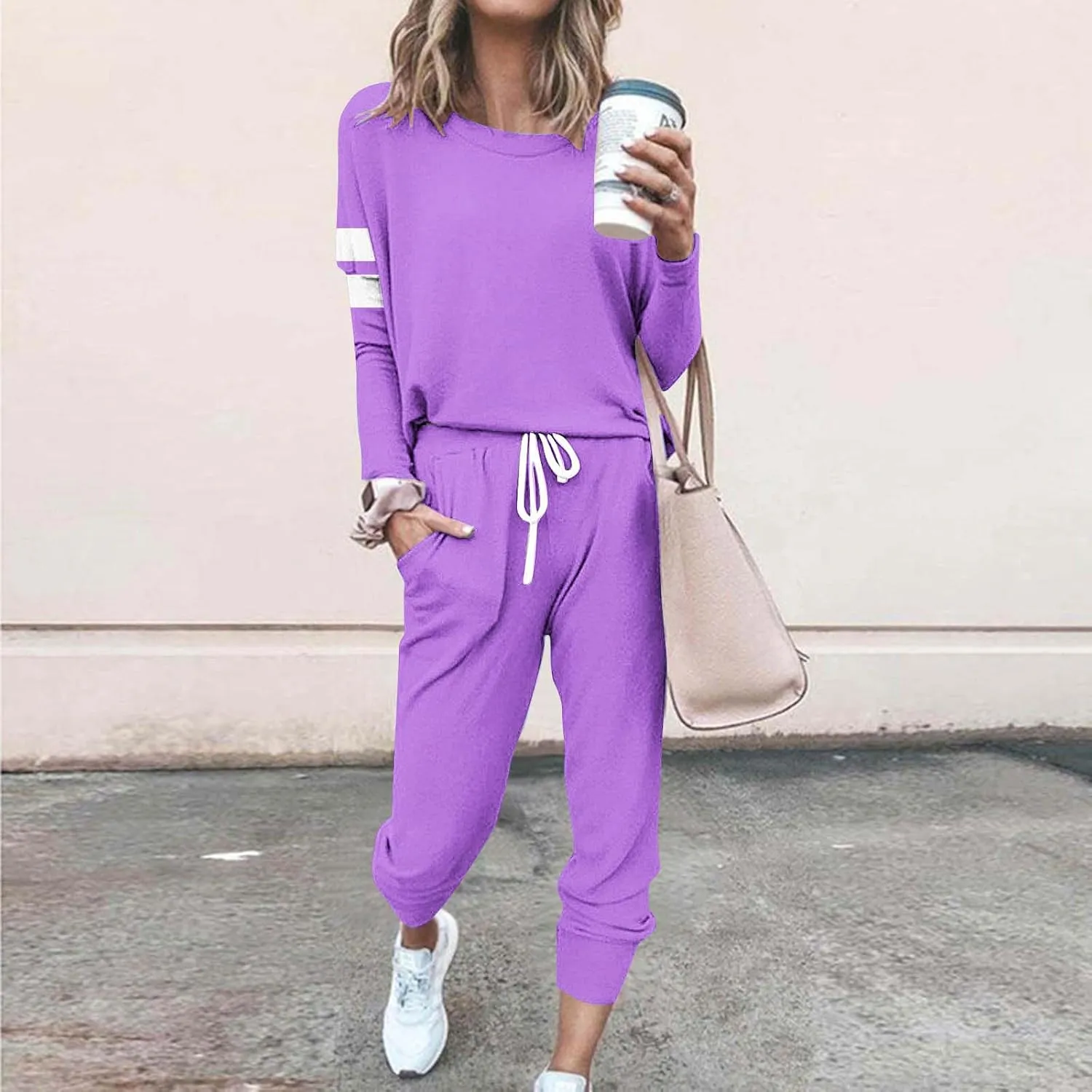 Sweat Suits Womens 2 Piece Outfits Comfy Lounge Sets Casual Plus Size Sweatsuits Crewneck Tops and Pants Set