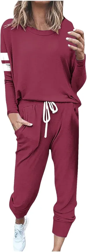 Sweat Suits Womens 2 Piece Outfits Comfy Lounge Sets Casual Plus Size Sweatsuits Crewneck Tops and Pants Set