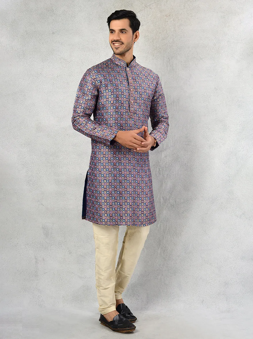 Teal Blue Gold Kurta Pajama | TULA