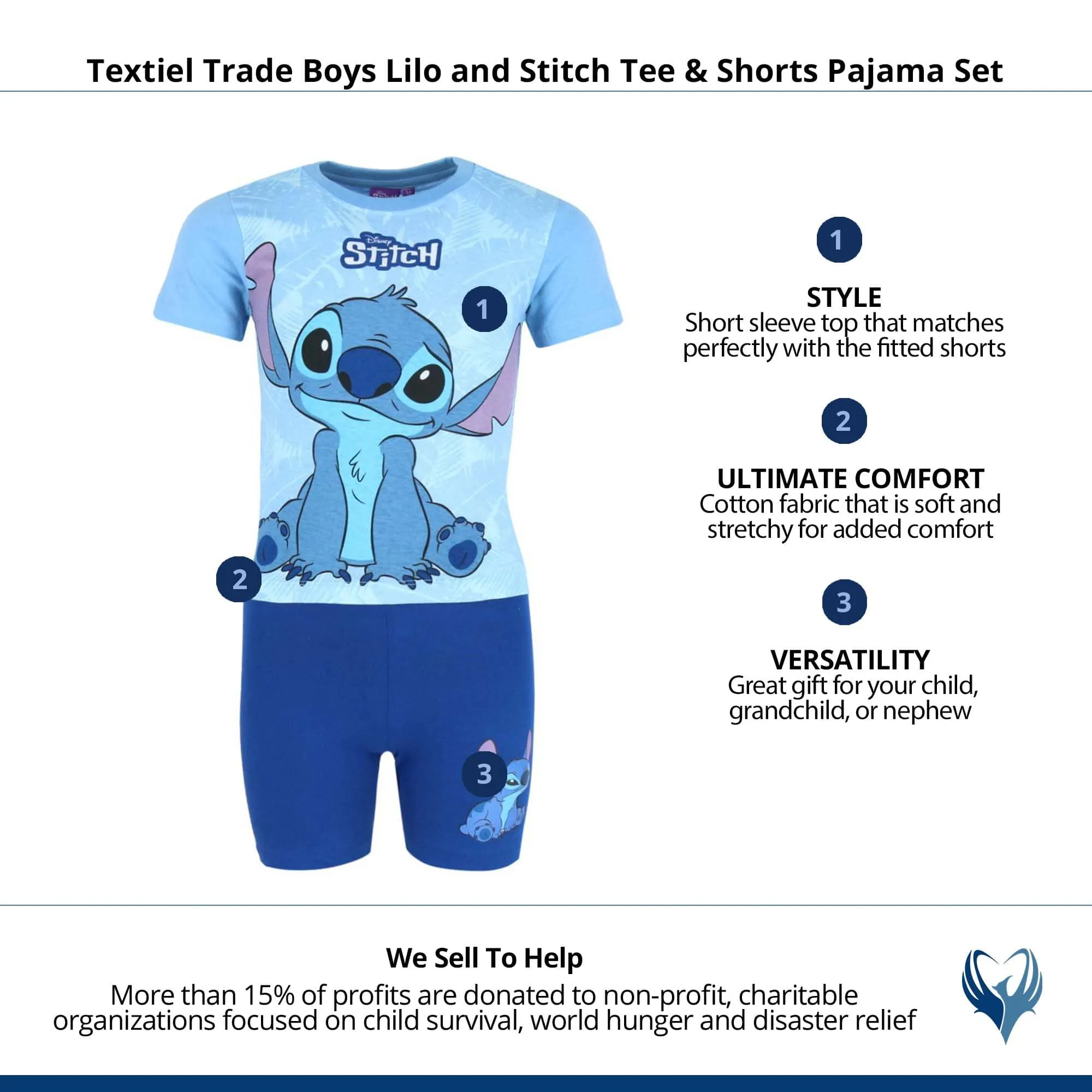 Textiel Trade Boys Lilo and Stitch Tee & Shorts Pajama Set
