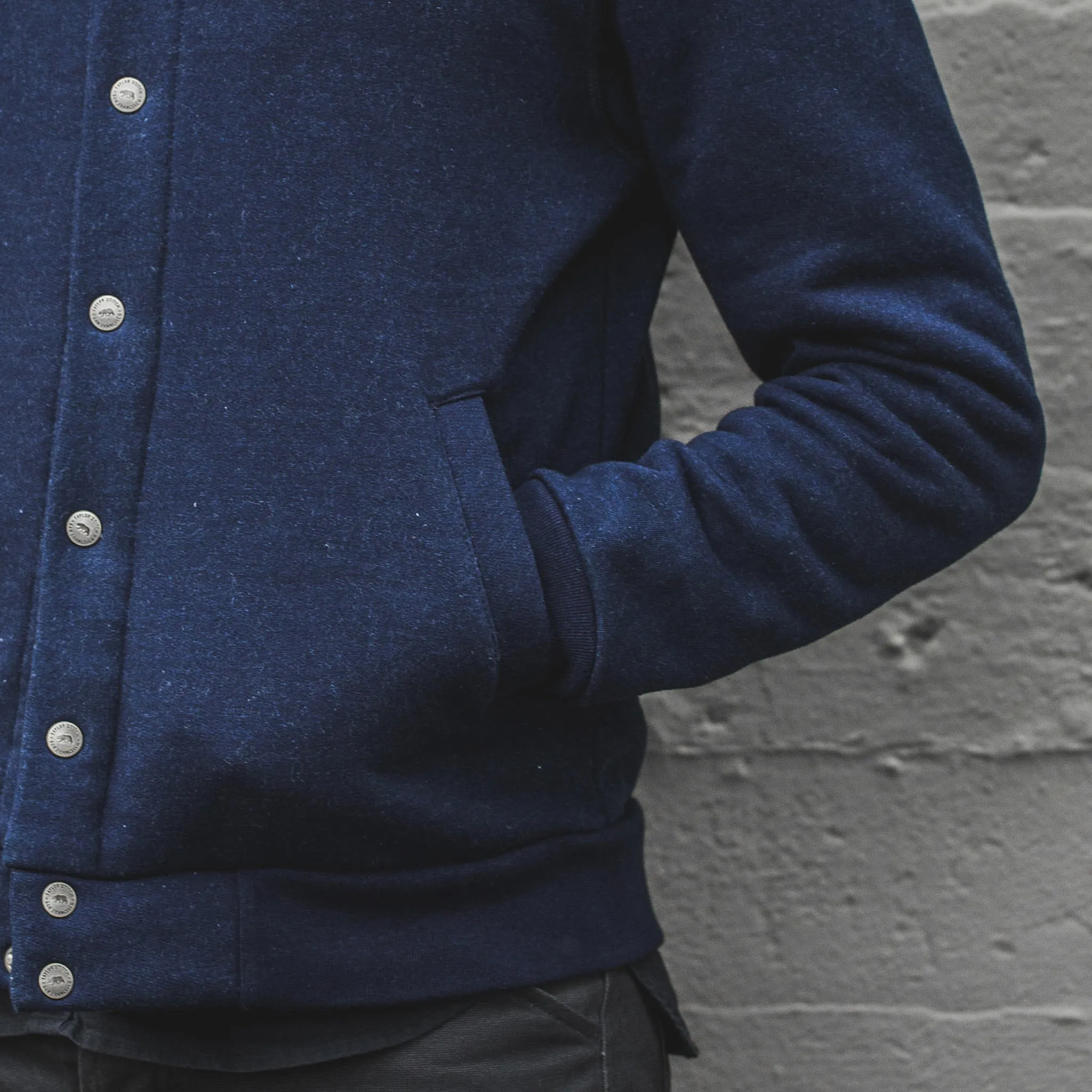 The Bomber in Indigo Fleece