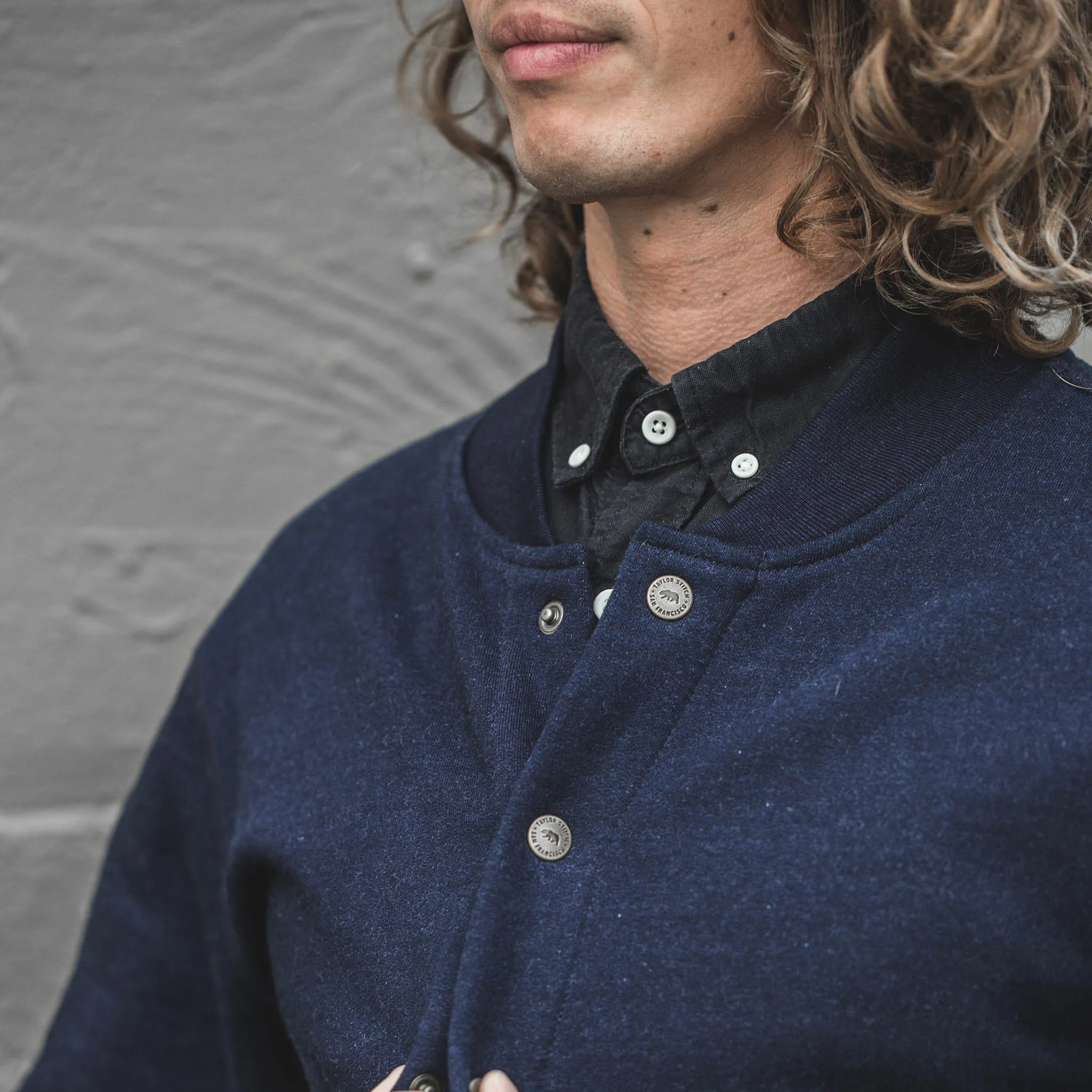 The Bomber in Indigo Fleece
