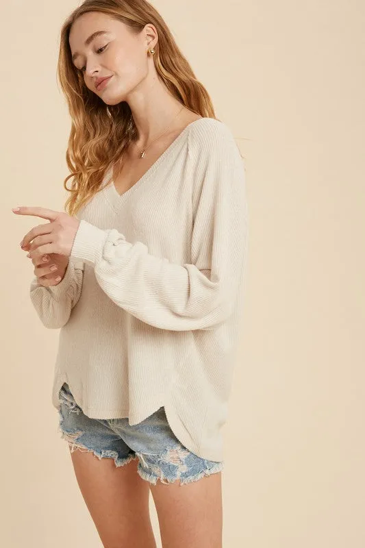 The Oatmeal Cherie Hacci Knit V-Neck Top