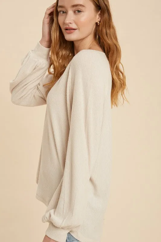 The Oatmeal Cherie Hacci Knit V-Neck Top