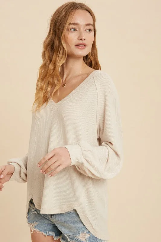 The Oatmeal Cherie Hacci Knit V-Neck Top