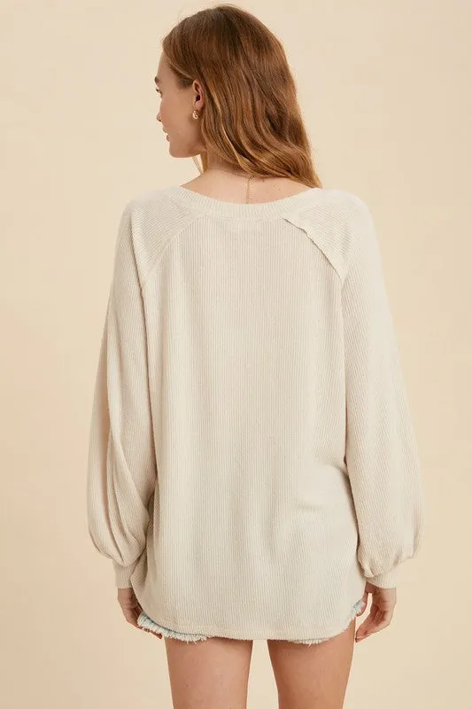 The Oatmeal Cherie Hacci Knit V-Neck Top