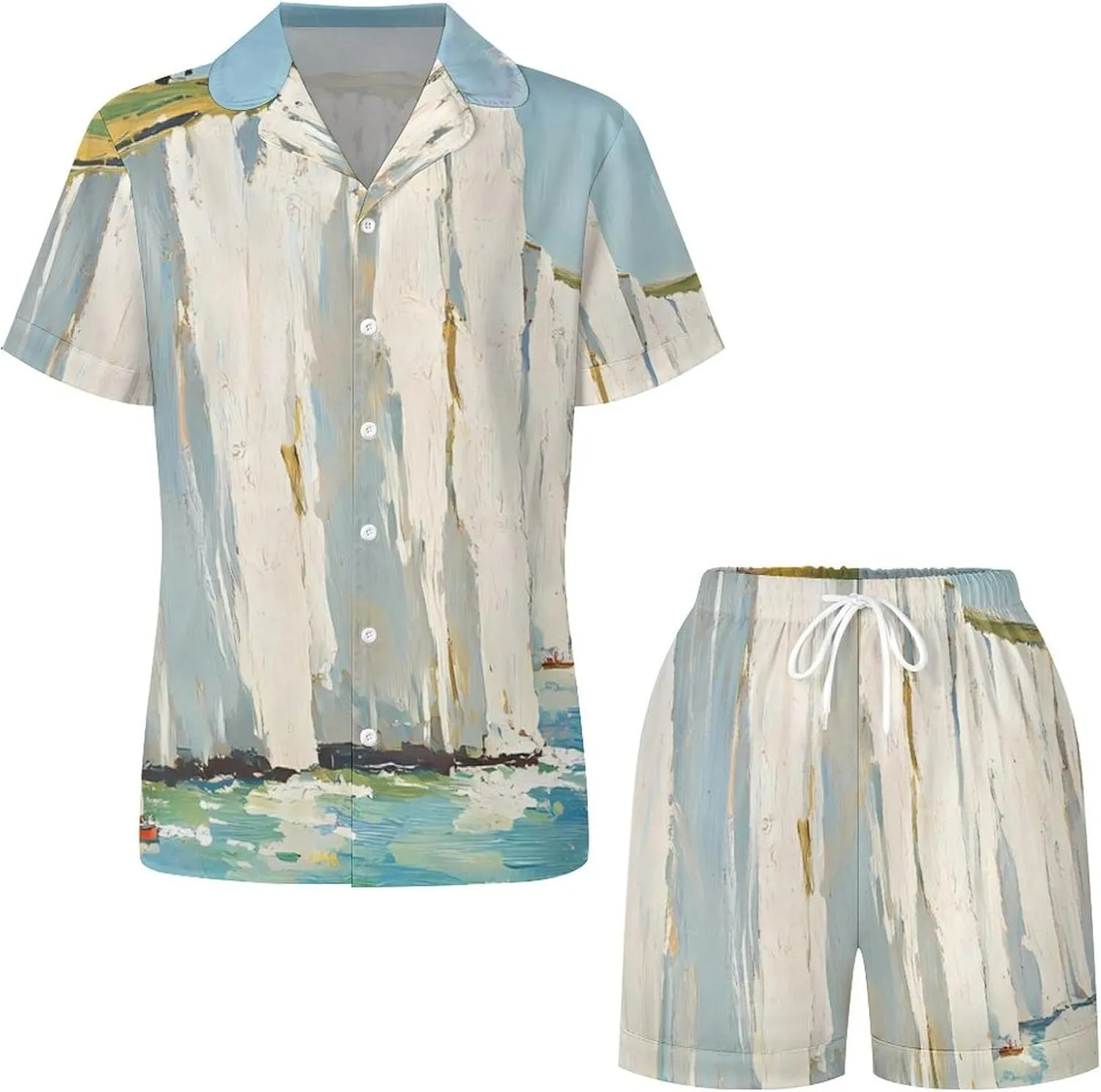 The White Cliffs of Dover Satin Pajamas For Women Set Botton Down Short Sleeves Silk Sleepwear