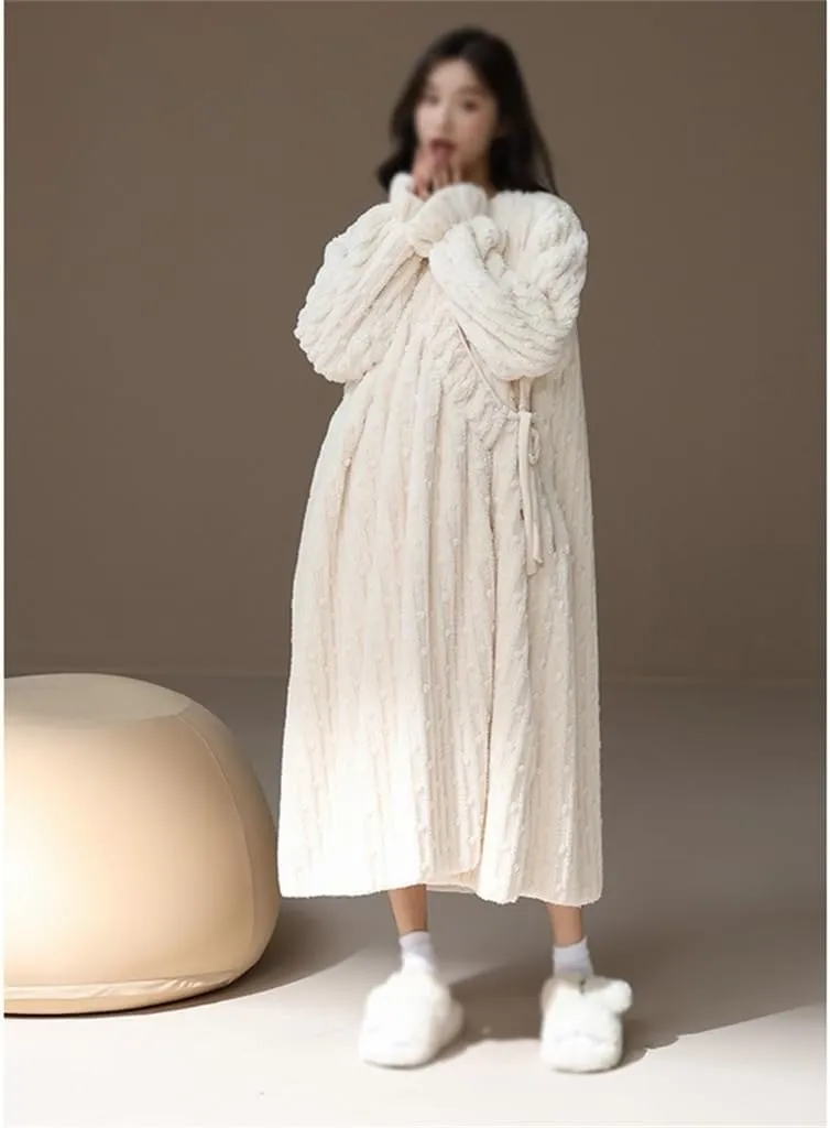Thickened And Plush Kimono Long Pajamas For Women's Autumn And Winter Warm Plush Morning Gown