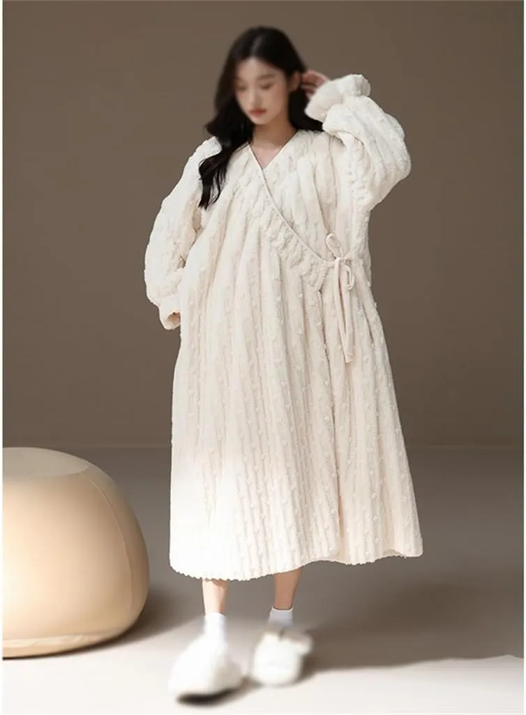 Thickened And Plush Kimono Long Pajamas For Women's Autumn And Winter Warm Plush Morning Gown