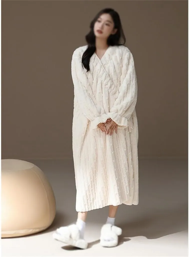 Thickened And Plush Kimono Long Pajamas For Women's Autumn And Winter Warm Plush Morning Gown