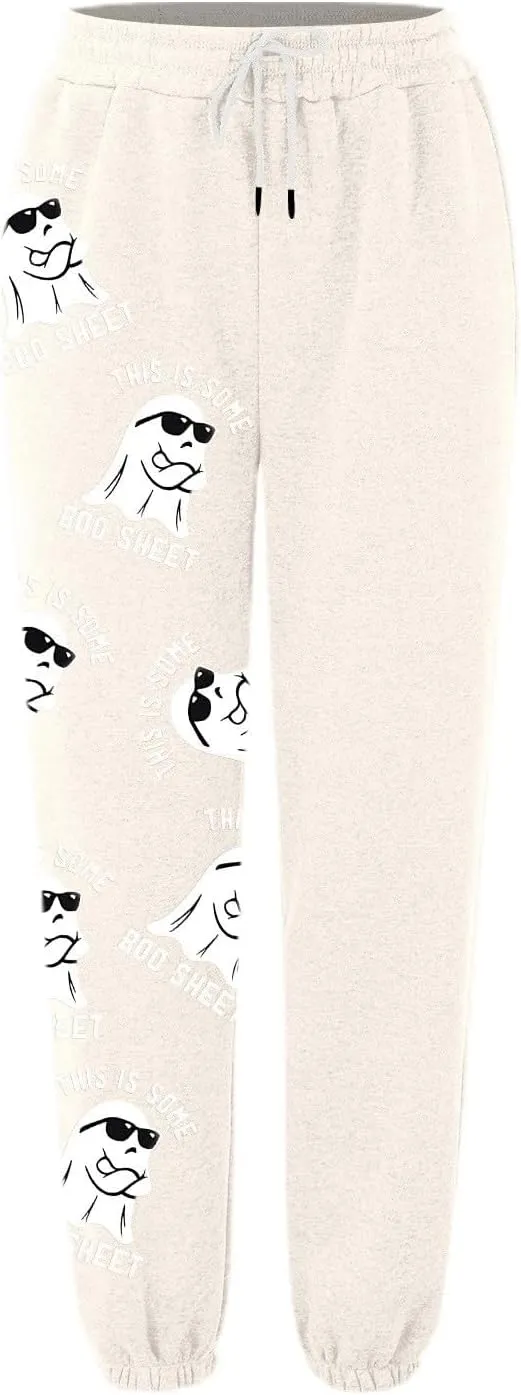 This is Some Boo Sheet Halloween Sweatpants Women Halloween Cool Ghost Graphic Joggers Cinch Bottom Baggy Trousers