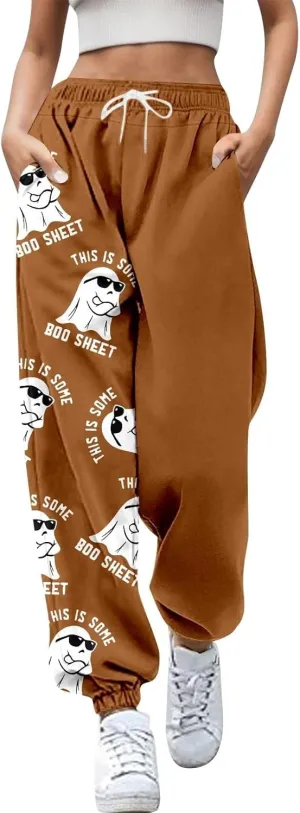 This is Some Boo Sheet Halloween Sweatpants Women Halloween Cool Ghost Graphic Joggers Cinch Bottom Baggy Trousers