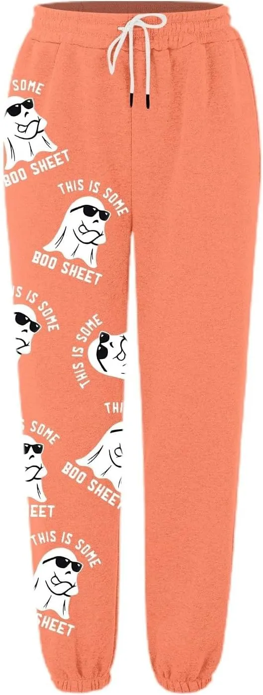 This is Some Boo Sheet Halloween Sweatpants Women Halloween Cool Ghost Graphic Joggers Cinch Bottom Baggy Trousers