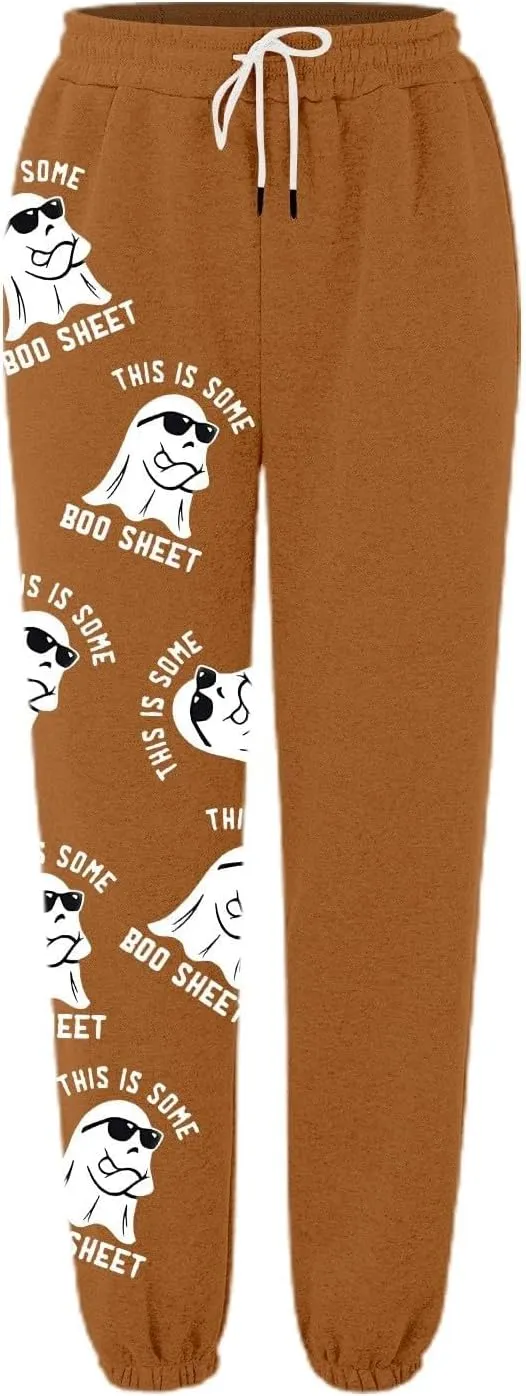 This is Some Boo Sheet Halloween Sweatpants Women Halloween Cool Ghost Graphic Joggers Cinch Bottom Baggy Trousers
