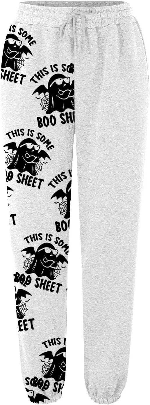 This is Some Boo Sheet Halloween Sweatpants Women Halloween Cool Ghost Graphic Joggers Cinch Bottom Baggy Trousers