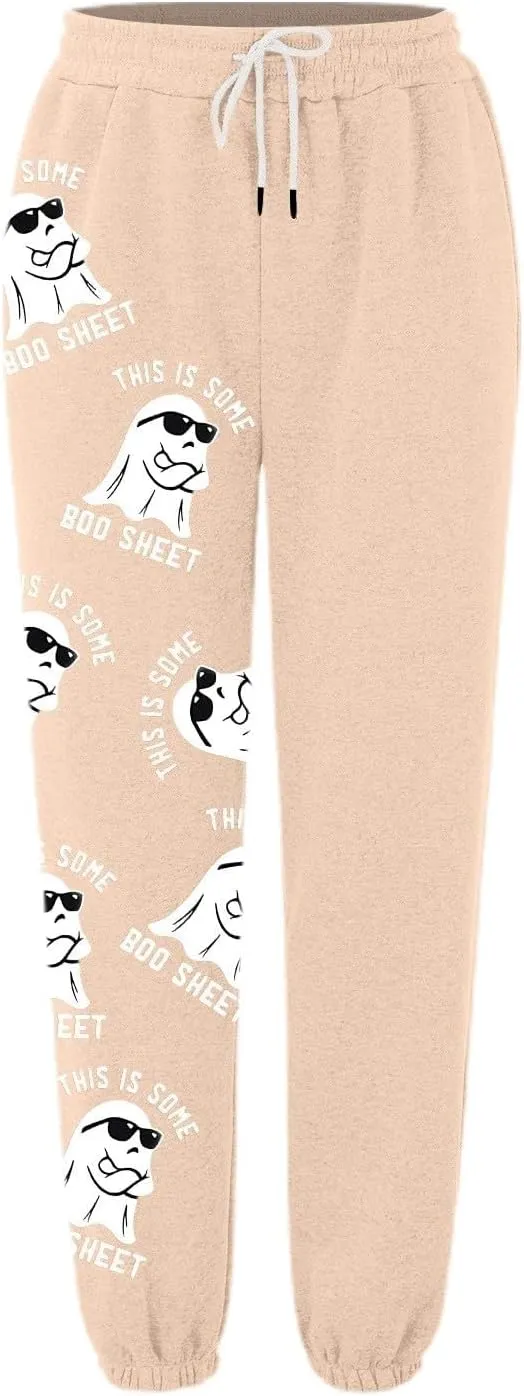 This is Some Boo Sheet Halloween Sweatpants Women Halloween Cool Ghost Graphic Joggers Cinch Bottom Baggy Trousers