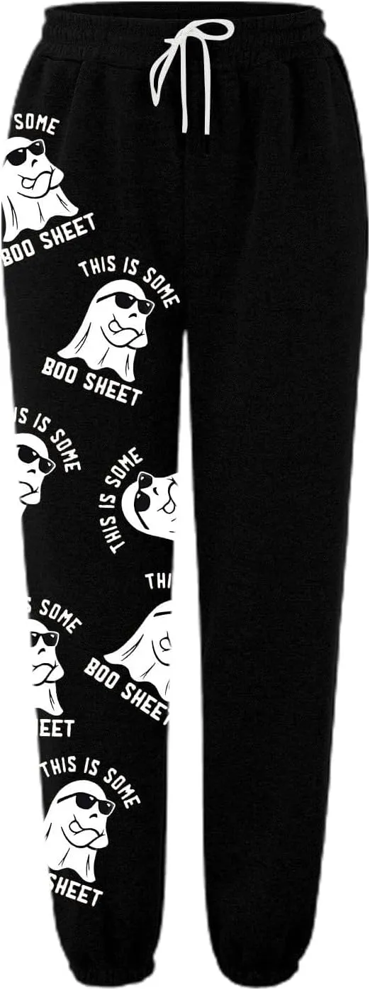 This is Some Boo Sheet Halloween Sweatpants Women Halloween Cool Ghost Graphic Joggers Cinch Bottom Baggy Trousers