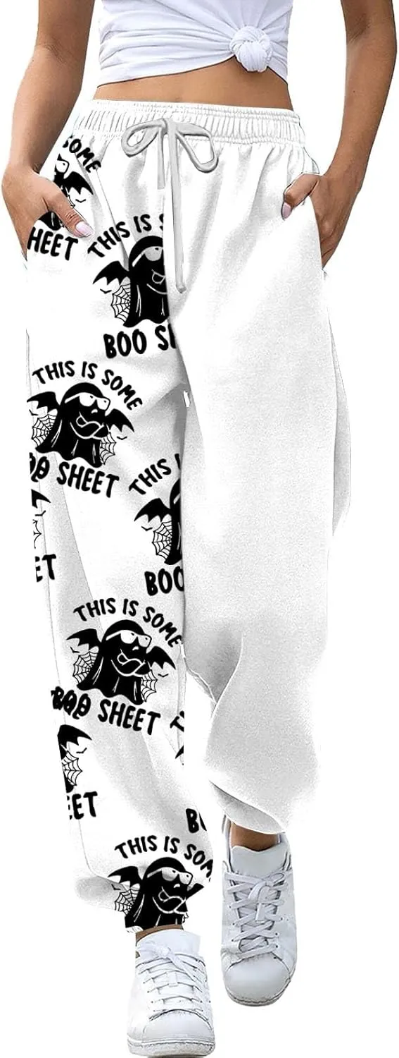 This is Some Boo Sheet Halloween Sweatpants Women Halloween Cool Ghost Graphic Joggers Cinch Bottom Baggy Trousers