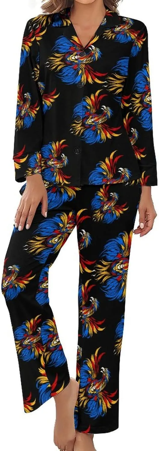 Tie Dye Eagle Womens Pajamas Satin PJ Set Button Down Loungewear Set 2 Piece Lounge Sets