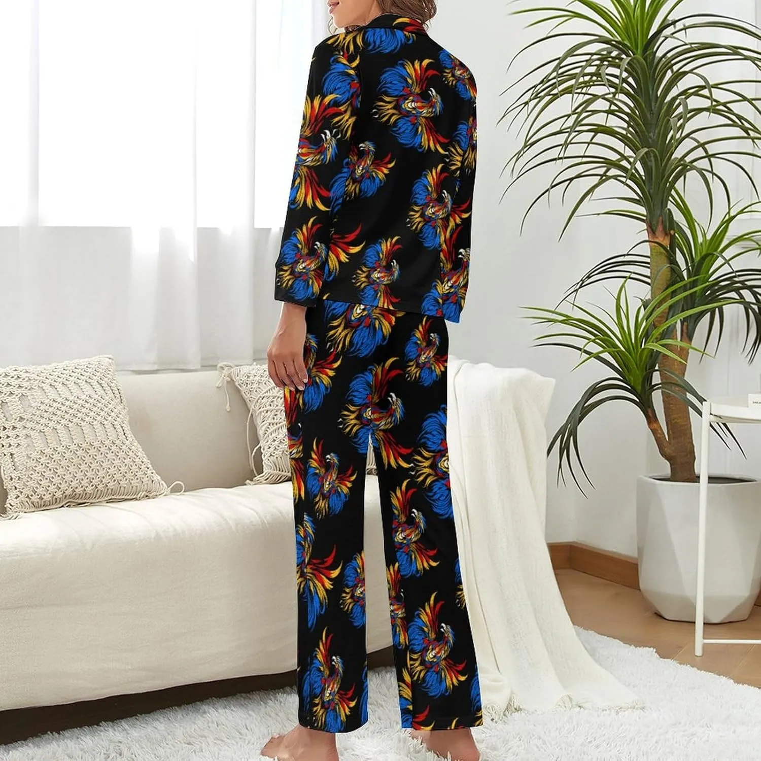 Tie Dye Eagle Womens Pajamas Satin PJ Set Button Down Loungewear Set 2 Piece Lounge Sets