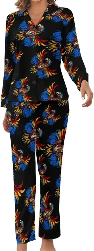 Tie Dye Eagle Womens Pajamas Satin PJ Set Button Down Loungewear Set 2 Piece Lounge Sets