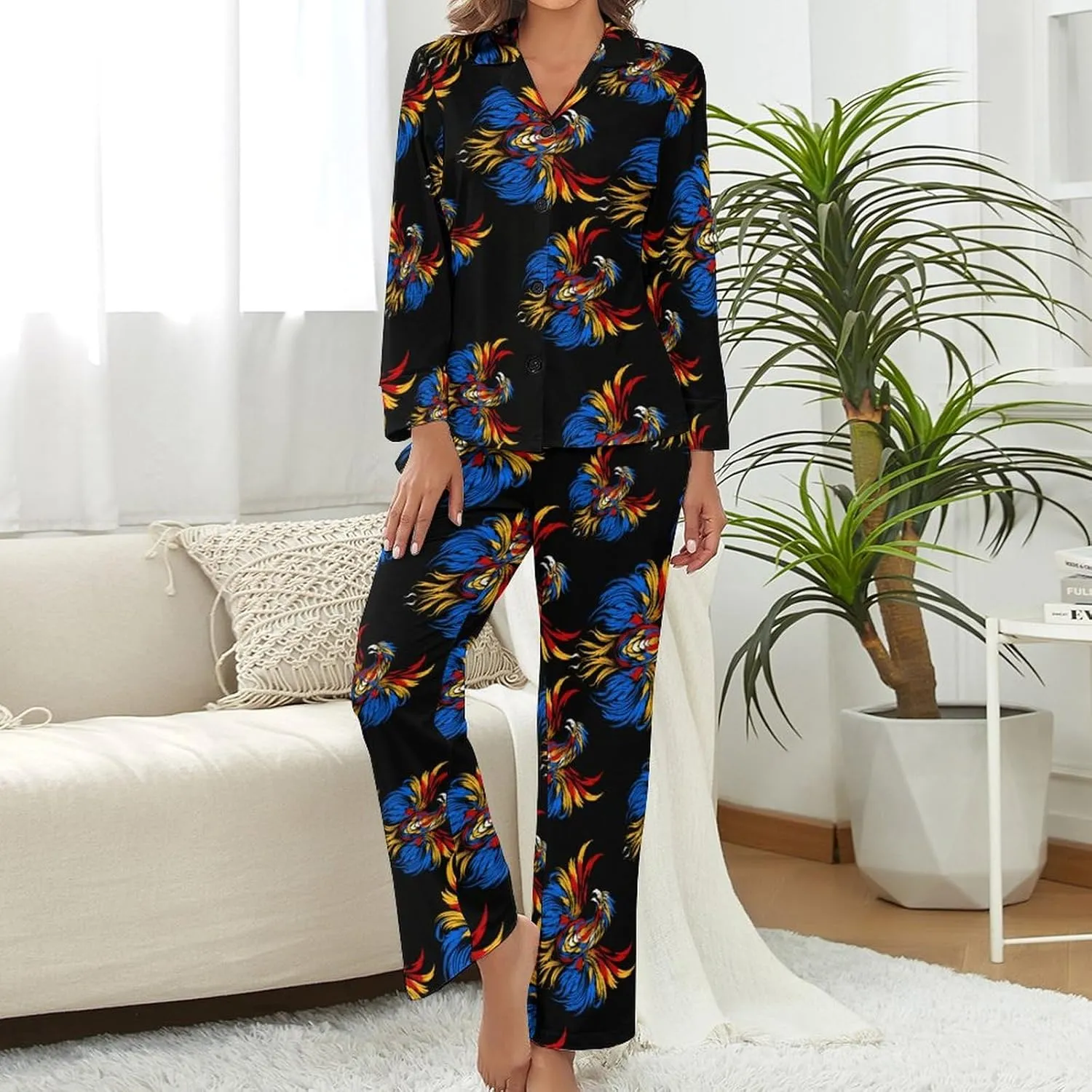 Tie Dye Eagle Womens Pajamas Satin PJ Set Button Down Loungewear Set 2 Piece Lounge Sets