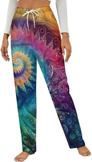 Tie Dye Women's Flannel Pajama Pants Fleece Lounge Sleep Bottoms PJ