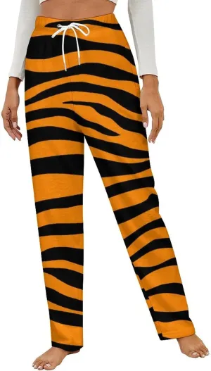Tiger Orange Stripes Women's Flannel Pajama Pants Fleece Lounge Sleep Bottoms PJ