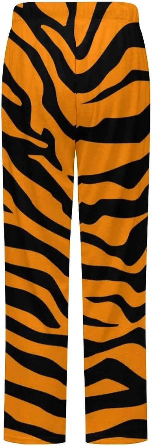 Tiger Orange Stripes Women's Flannel Pajama Pants Fleece Lounge Sleep Bottoms PJ