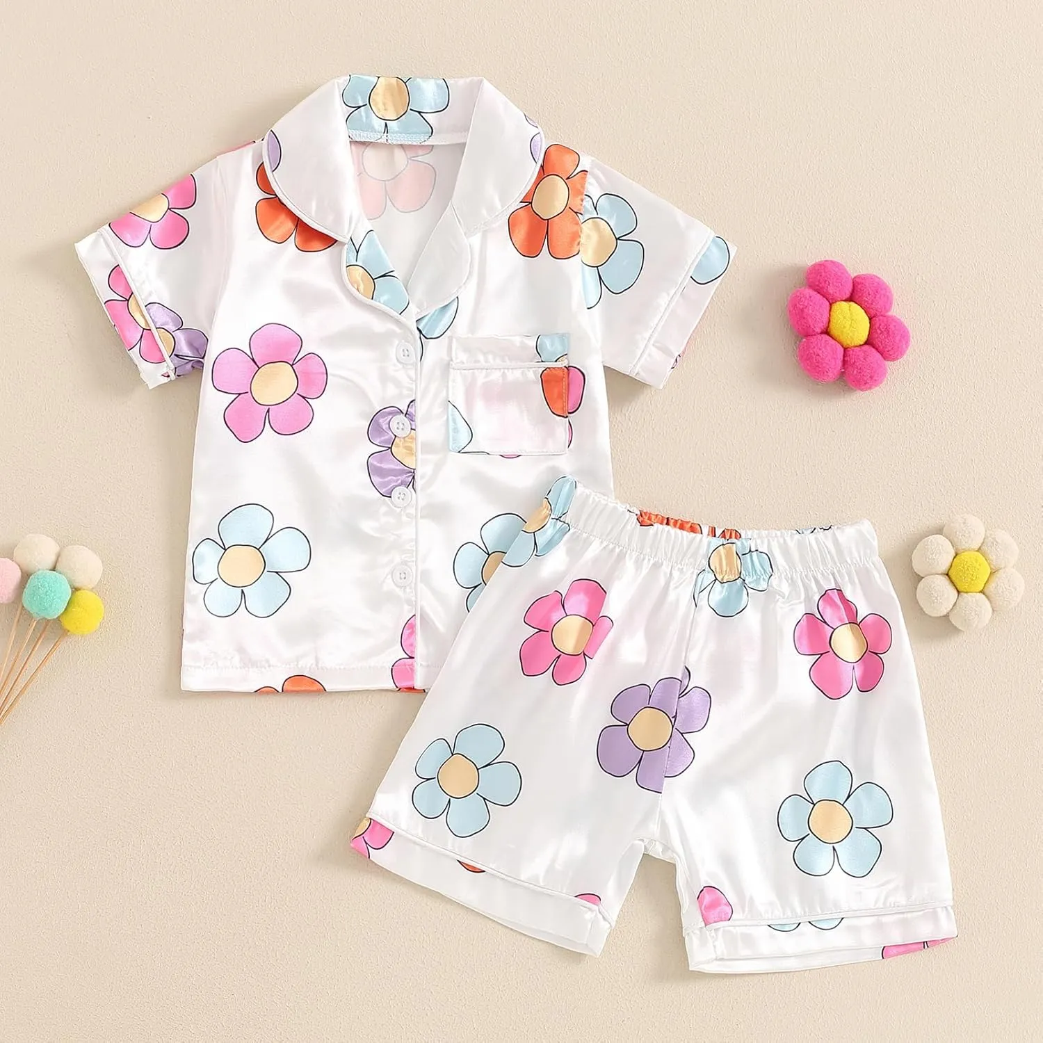 Toddler Baby Girl St Patricks Day Pajamas Bow&Clover Print Short Sleeve Shirts   Shorts Summer Girls Sleepwear Suit