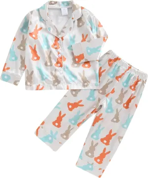 Toddler Girl Cute Long Sleeve Button Down Pajamas Set Lounge Set Sleepwear Nightwear