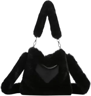 TQUXNGA Heart Pattern Shoulder Bag Winter Handbag Plush Bag for Women Girls Versatile