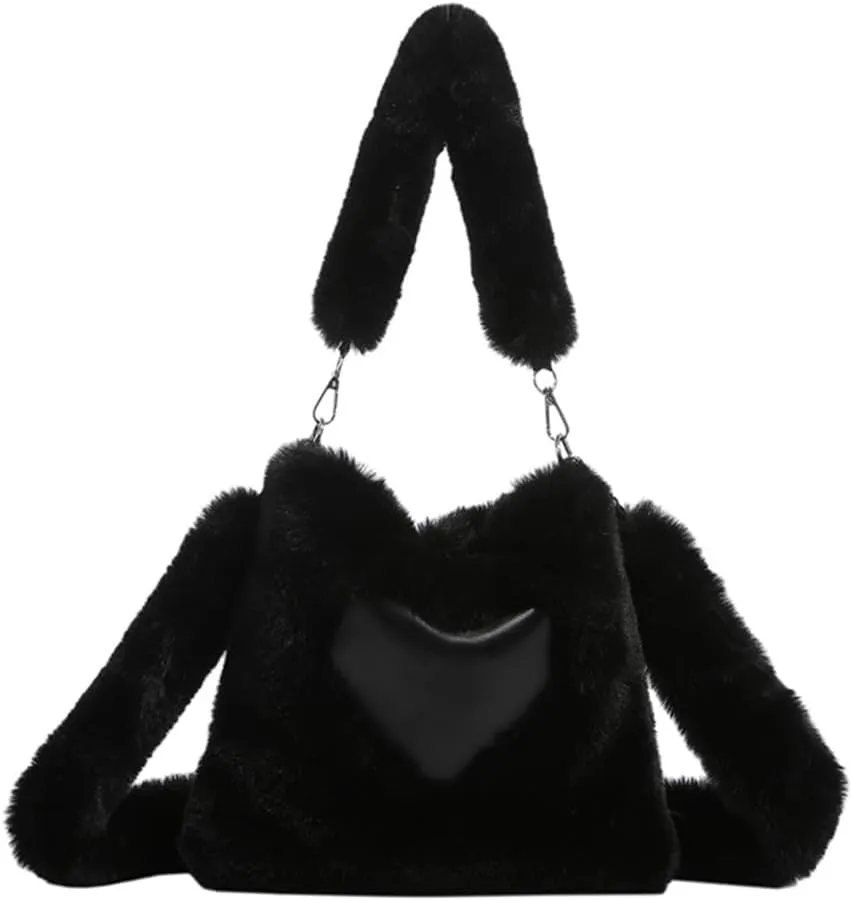 TQUXNGA Heart Pattern Shoulder Bag Winter Handbag Plush Bag for Women Girls Versatile