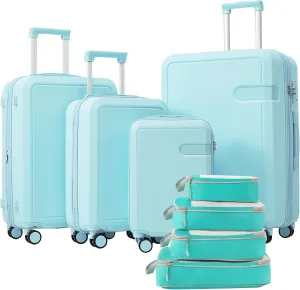 Travel Light with 4 Piece Luggage Set, Compression Packing Cubes, Expandable Design, Lightweight ABS Material, Light Blue