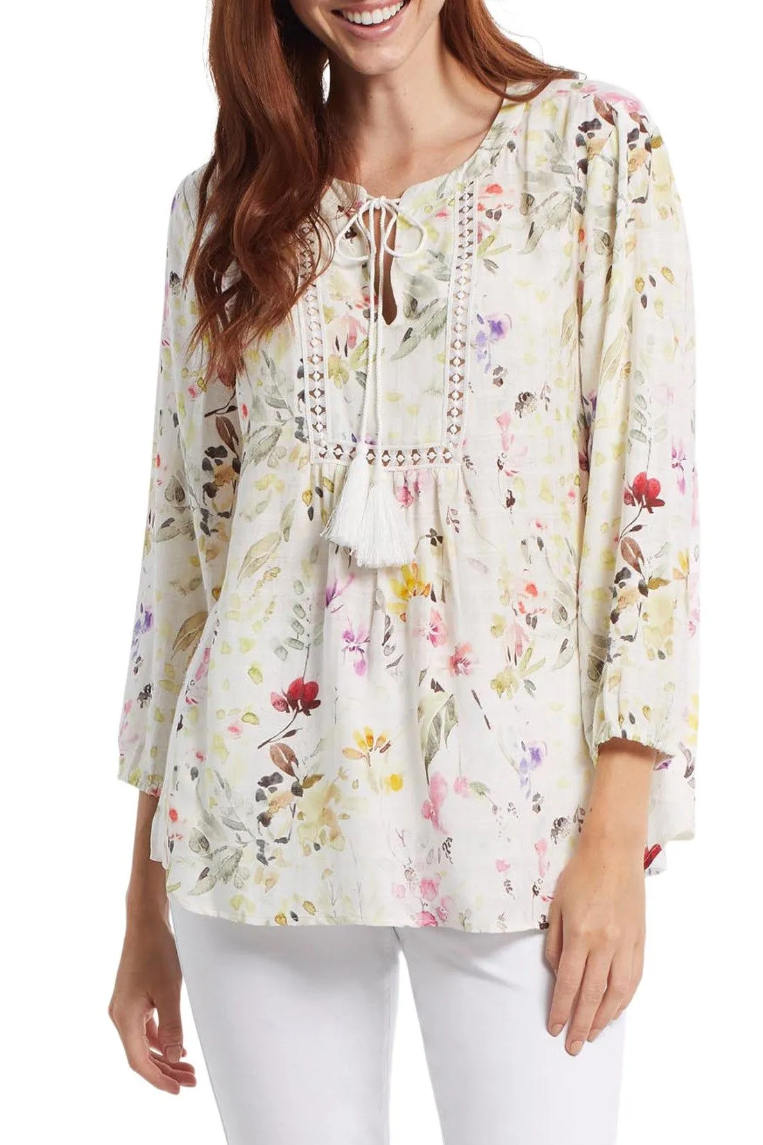 Tribal | Lace Trim Faux Silk Blouse | Women's