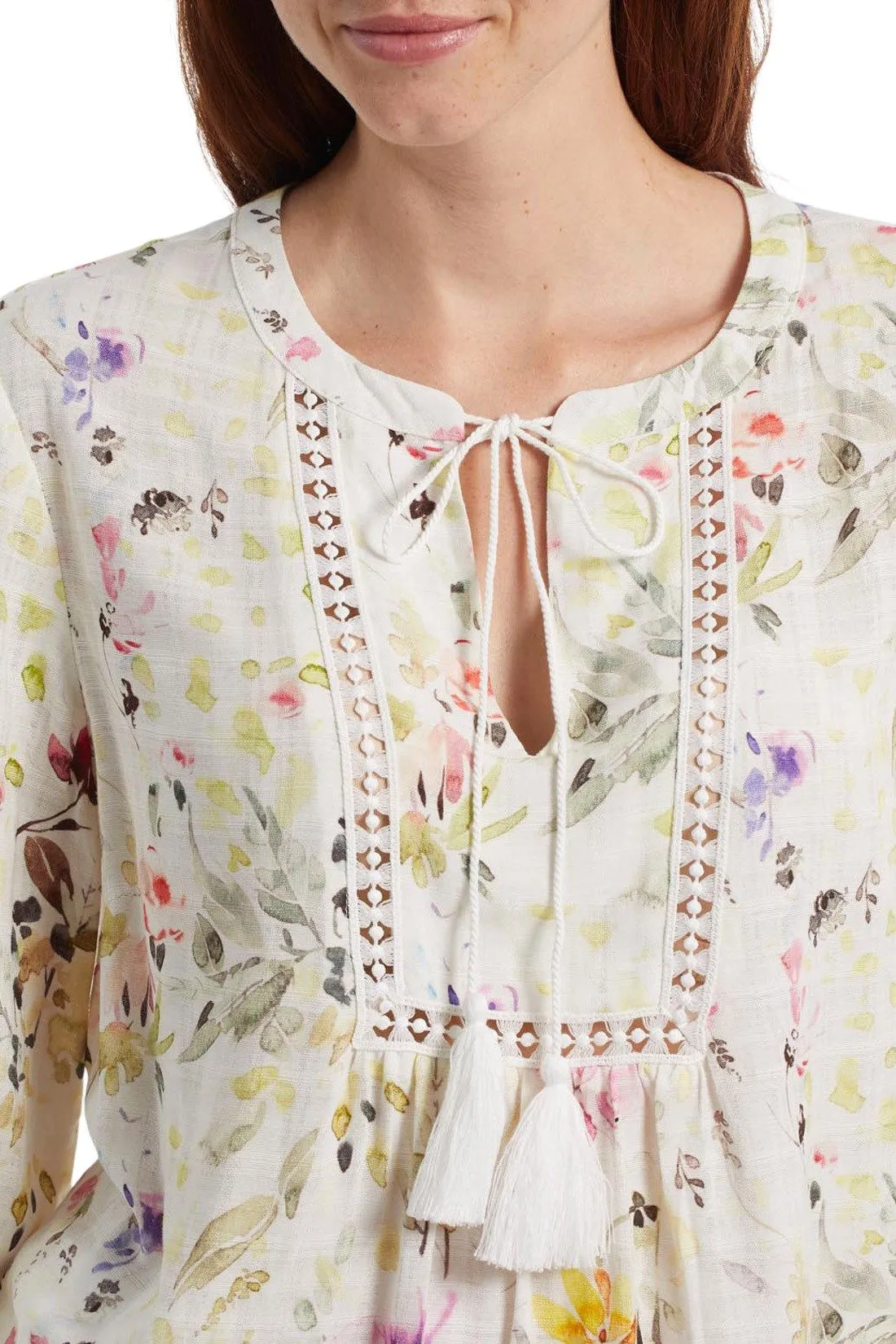 Tribal | Lace Trim Faux Silk Blouse | Women's