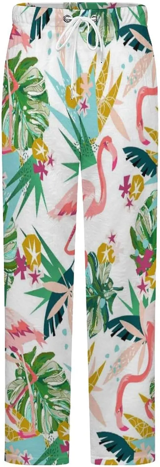 Tropical Pink Flamingo Women's Flannel Pajama Pants Fleece Lounge Sleep Bottoms PJ