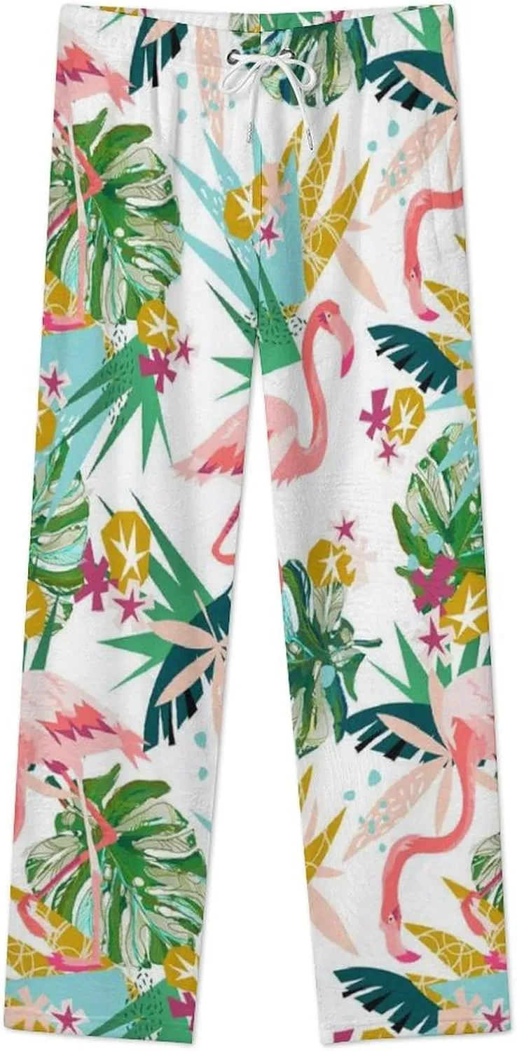 Tropical Pink Flamingo Women's Flannel Pajama Pants Fleece Lounge Sleep Bottoms PJ