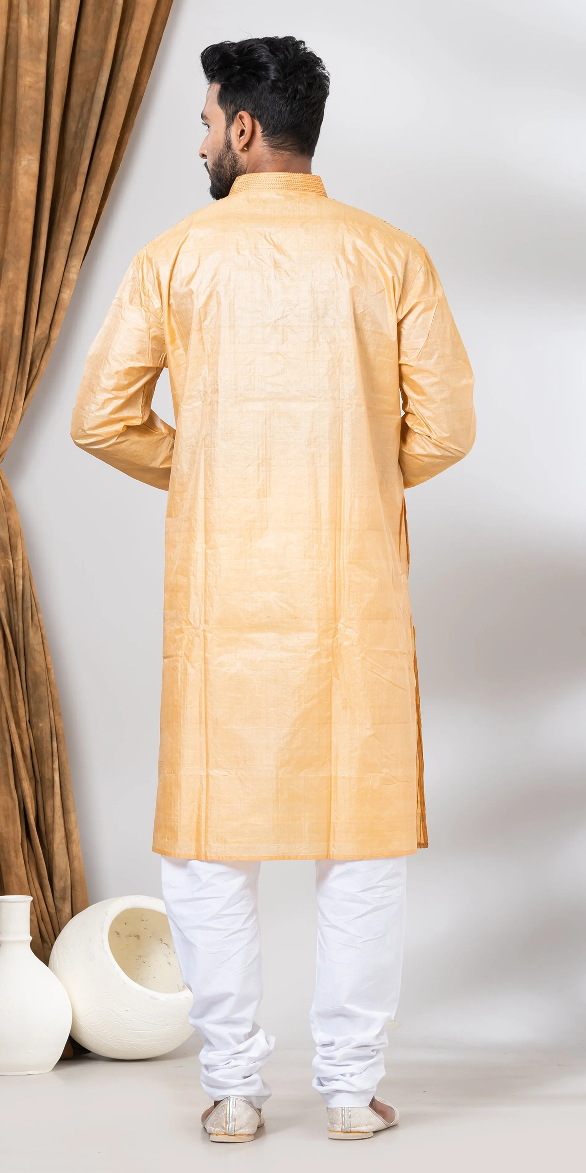 Tussar Silk Kurta with Floral Embroidery- XL