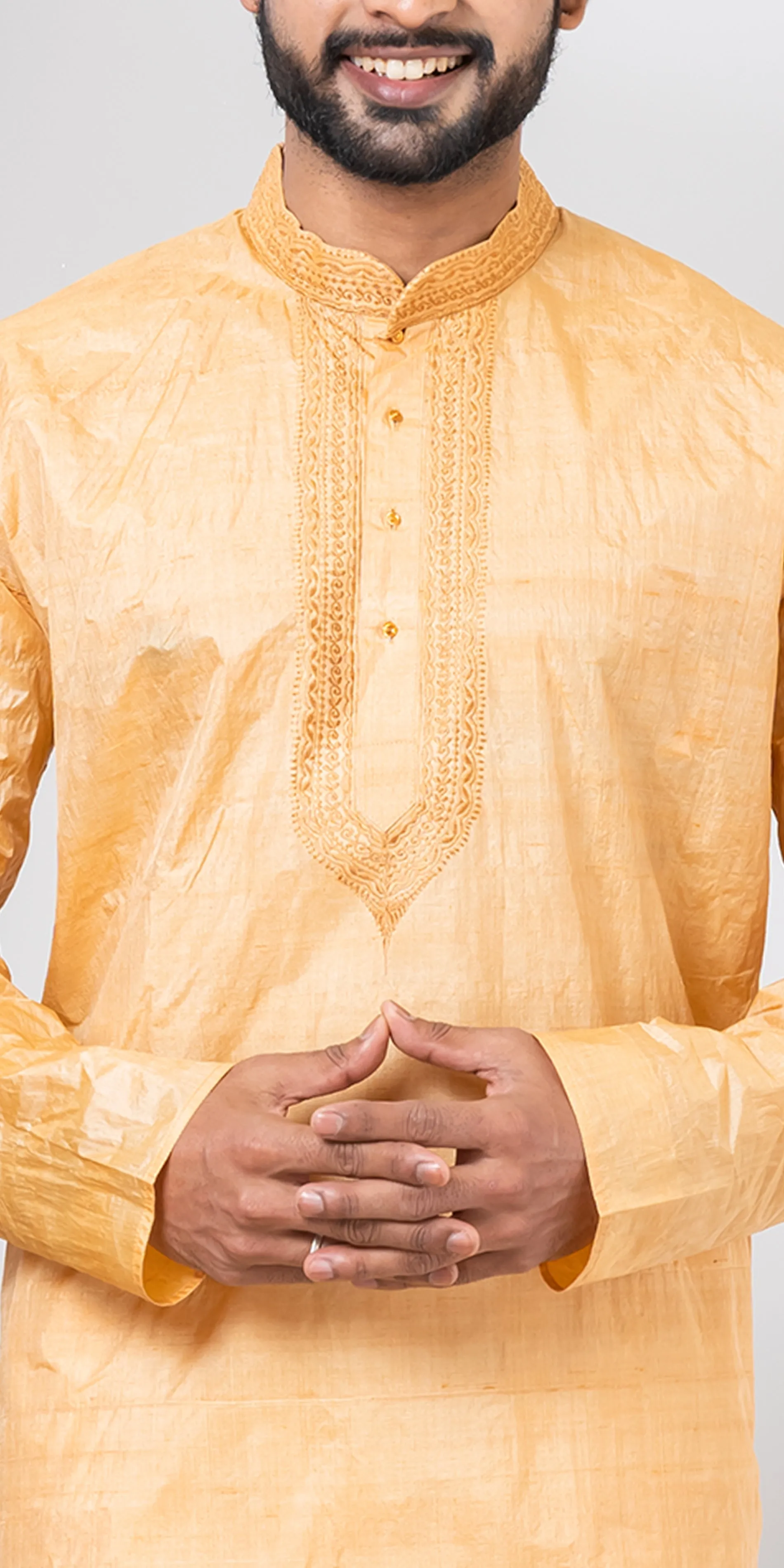 Tussar Silk Kurta with Floral Embroidery- XL