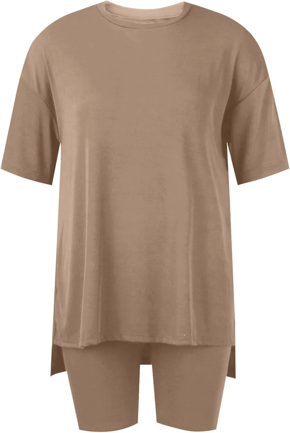Two Piece Outfits for Women Summer Weekend Loungewear Sets Oversized Tee & Biker Short Set Ribbed Knitted Tracksuit